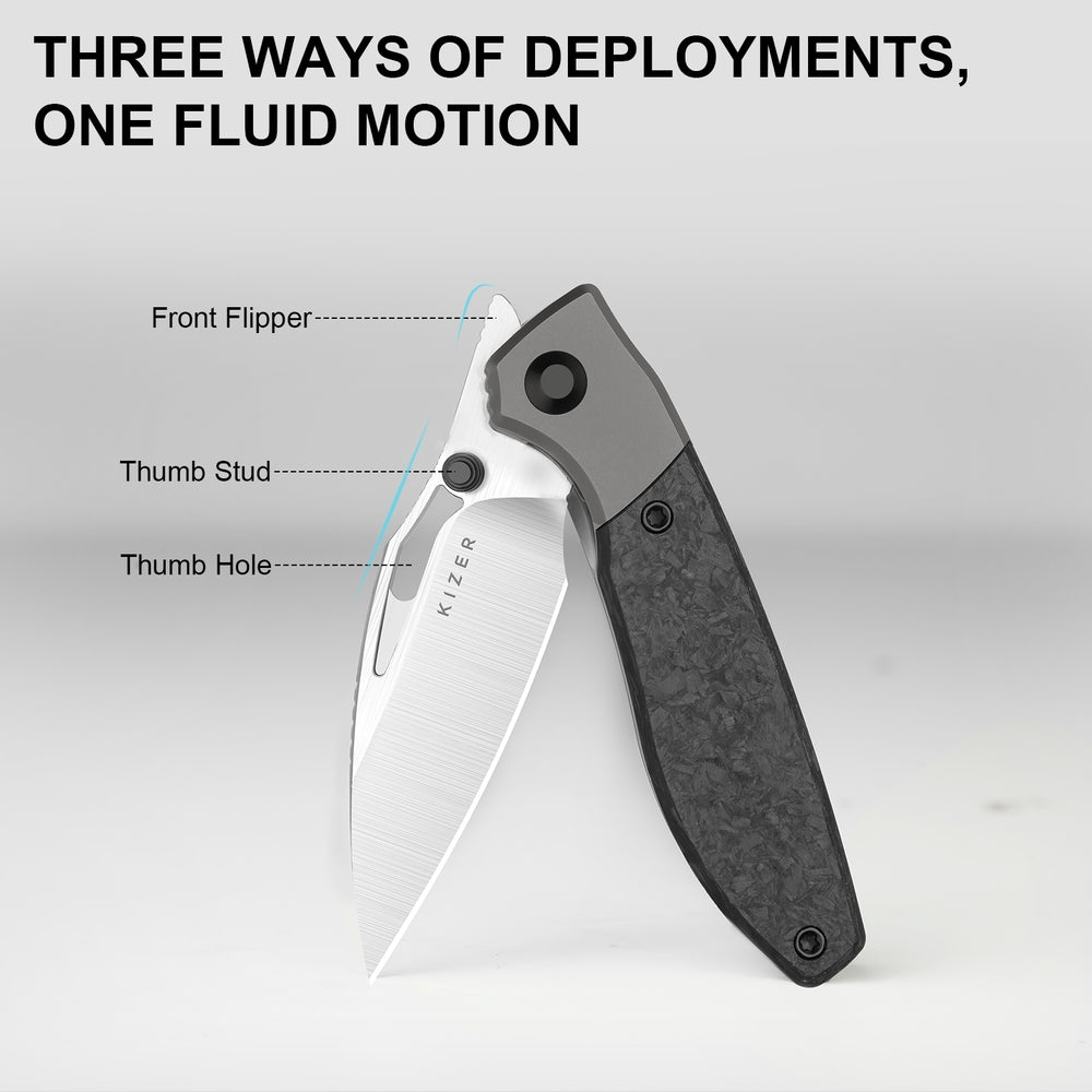 KIZER CUTLERY Shrike | S45VN | Titanium & Carbon Fiber | Front Flipper | Ki3746A1