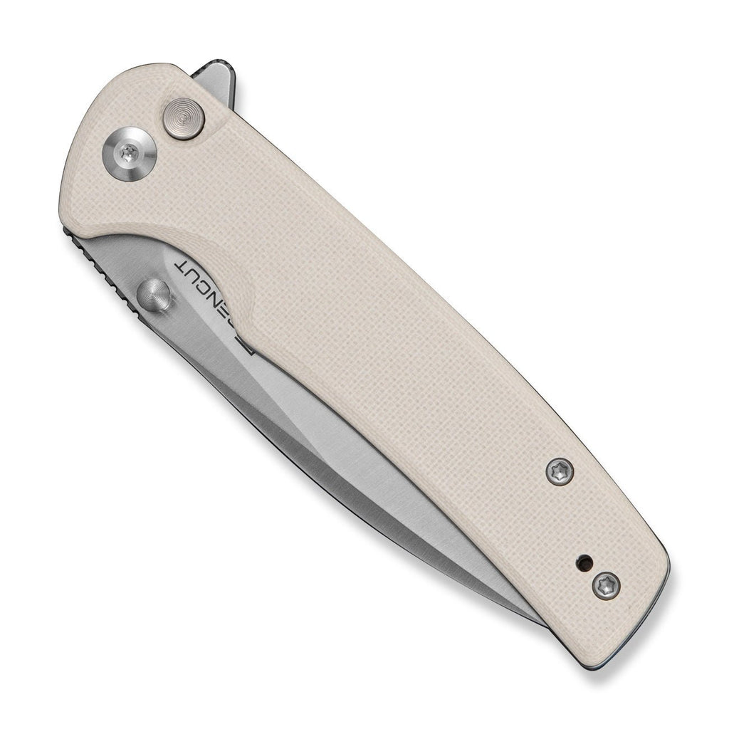 SENCUT Sachse Flipper & Button Lock & Thumb Stud Knife Ivory G10 Handle (3.47" Satin Finished 9Cr18MoV Blade) S21007-7