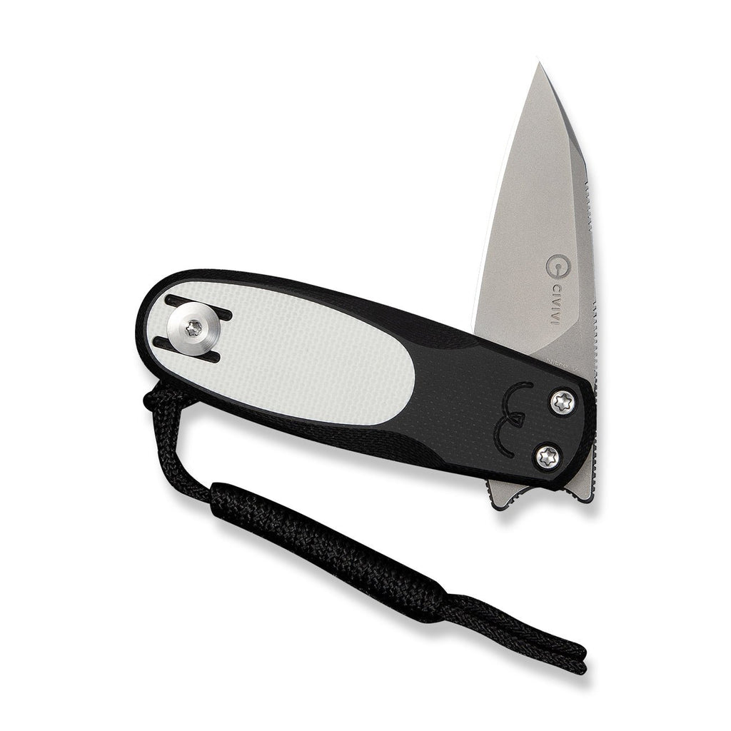 CIVIVI Purr Flipper & Slip Joint Knife Black & White G10 Handle (1.83" Stonewashed Nitro-V Blade) C25054-2, With 1PC Black Lanyard