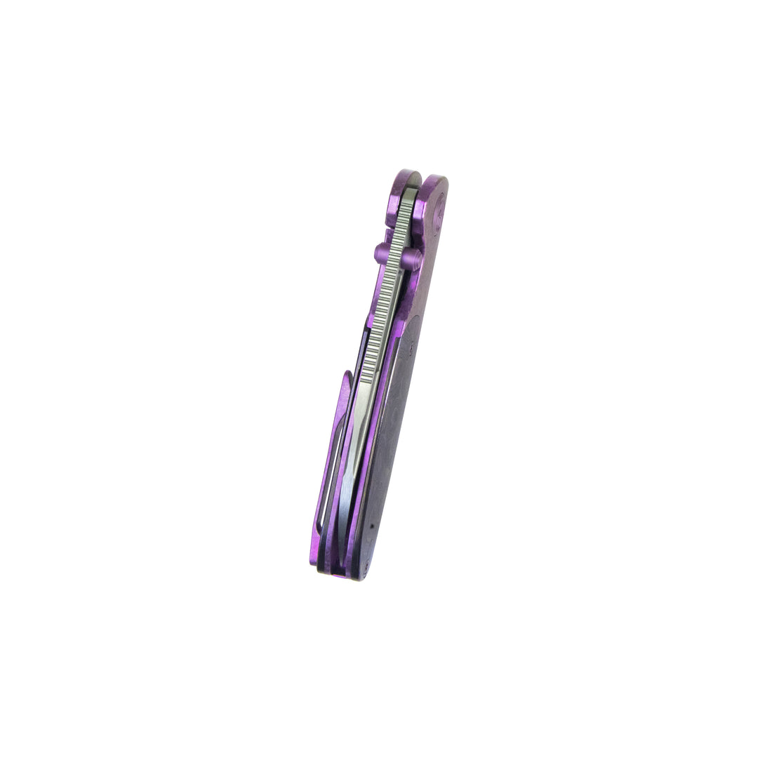 KB Icicle Pocket Folding Knife Frame Lock Purple Crystallized Titanium with Zircuti Inlays 3.50" Belt Satin Elmax Blade KB432D