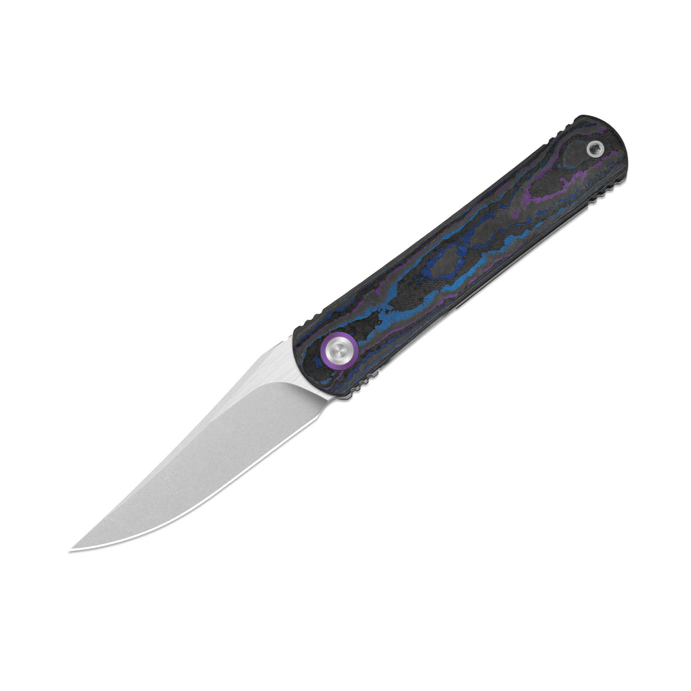 KIZER CUTLERY Feist 3 | CPM S90V + Stonewashed & Flat Brushed | Clip Point | Titanium & CamoCarbon Damtanium | KizerX™ 3499.3A2