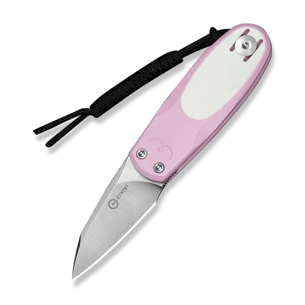 CIVIVI Purr Flipper & Slip Joint Knife Powder Pink & White G10 Handle (1.83" Satin Finished Nitro-V Blade) C25054-4, With 1PC Black Lanyard