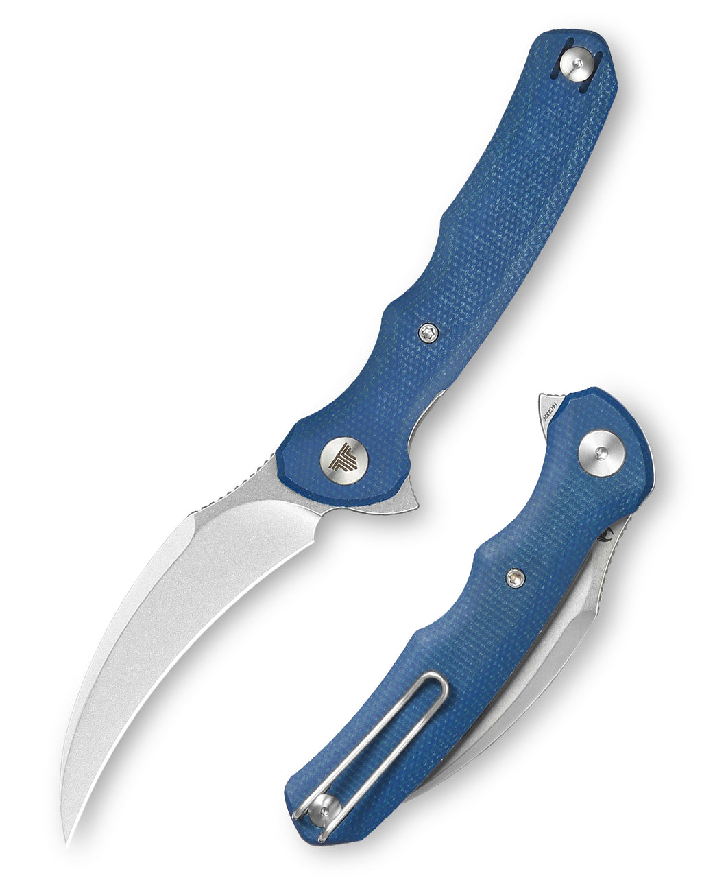 TRIVISA Lacerta-04L Liner Lock EDC Folding Pocket Knife 3.34'' 14C28N Steel Blade,Blue Micarta Handle,Tiguass Design