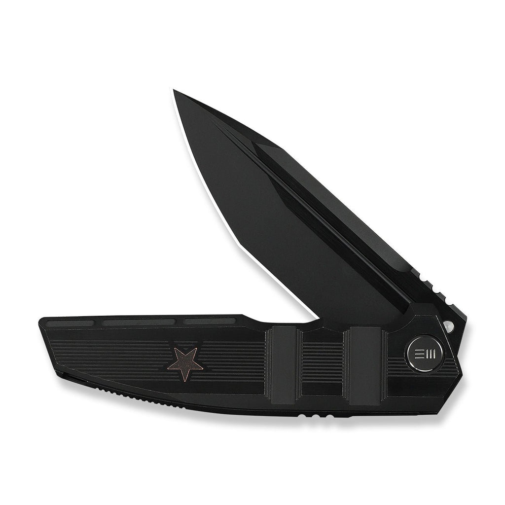 WEKNIFE Breach Flipper Knife Black Titanium Handle (3.85" Black Stonewashed Bevels, Black Brushed Flats Bohler M390 Blade) WE25077-2