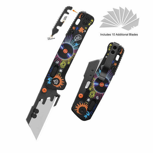 QSP Penguin Workmate Glyde Lock Utility Knife Stainless Steel Blade Black FRN Handle-Record Edition