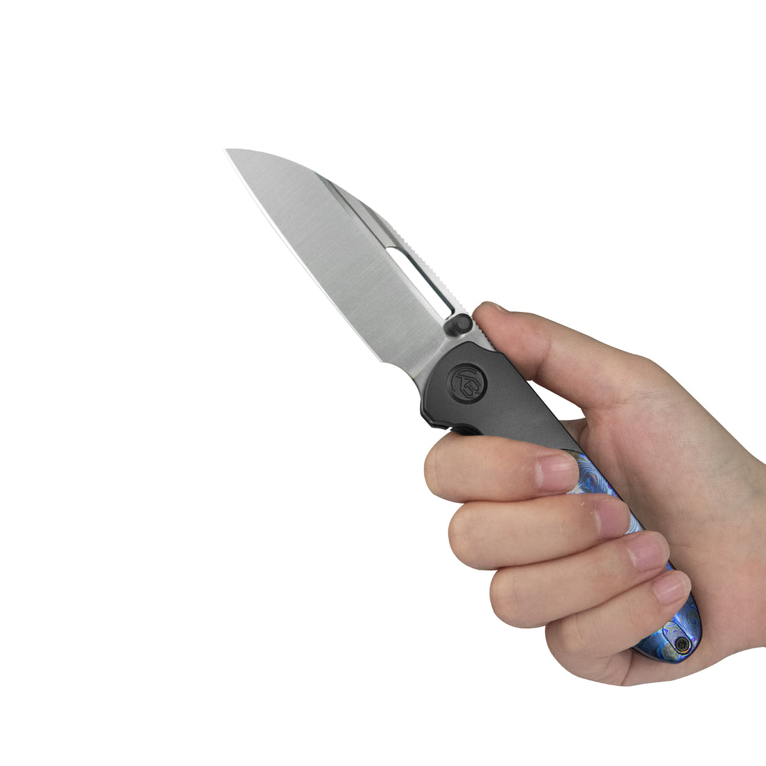 KB Icicle Pocket Folding Knife Frame Lock DLC Titanium with Zircuti Inlays 3.50" Belt Satin Elmax Blade KB432C