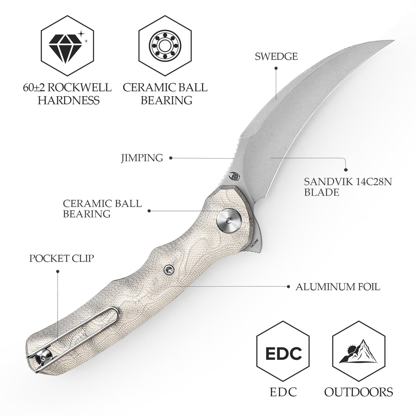 TRIVISA Lacerta-AL Liner Lock EDC Folding Pocket Knife 3.34'' 14C28N Steel Blade,Aluminum Foil Handle,Tiguass Design