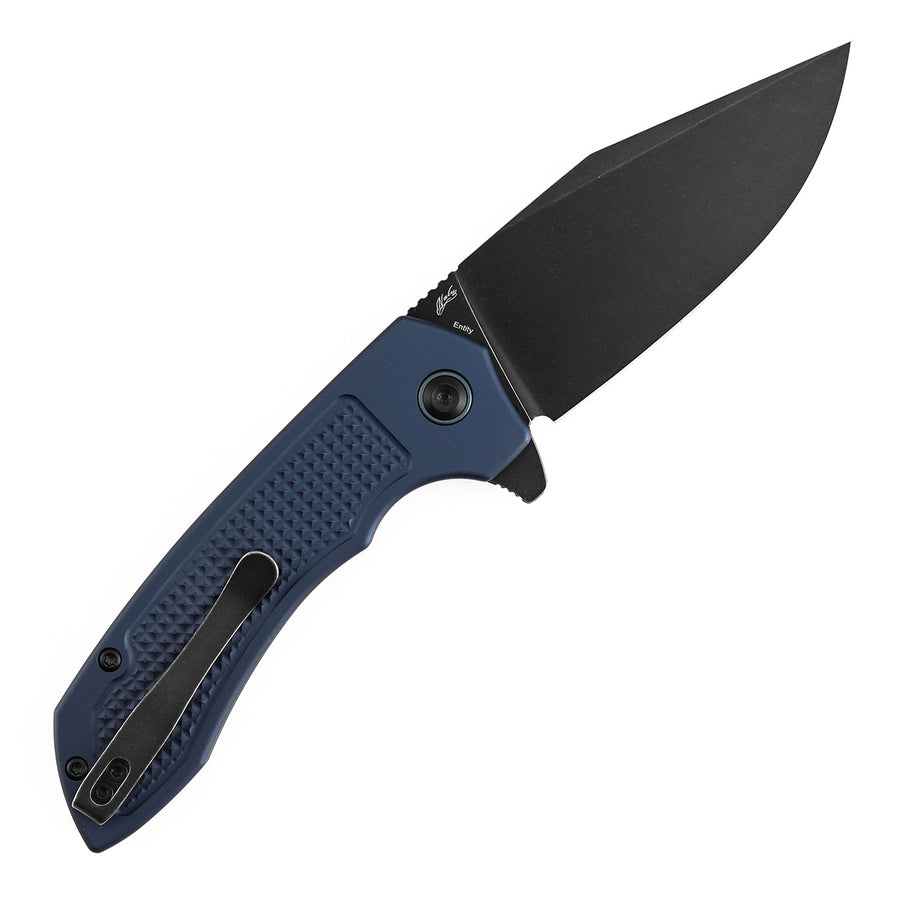 TENABLE KNIVES Entity Button Lock Folding Knife - 3.52'' Blackwash 14C28N Blade| Blue Aluminum Handle| Nalu Knives - B1036F5