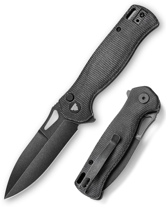 TRIVISA Crateris-04B Button Lock Folding Pocket Knife,3.38" 14C28N Steel,Micarta Handle