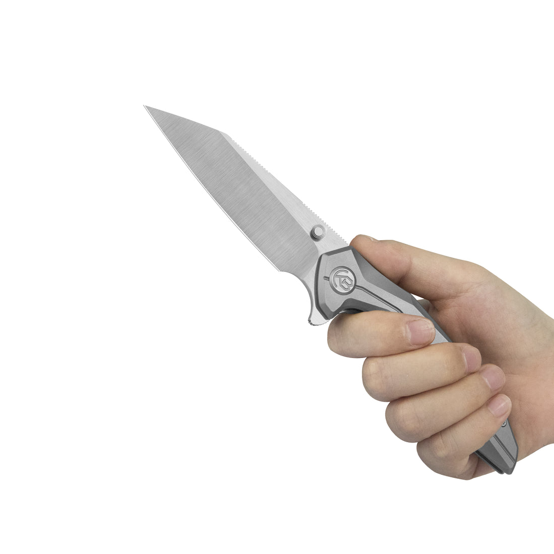 KB Nova Reverse Tanto Frame Locking Folding Knife Sandblast Titanium Handle 3.66" Belt Satin M390 Blade KB495A