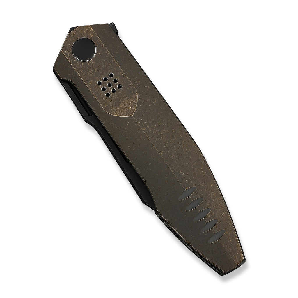 WEKNIFE Flight Line Flipper Knife Bronze Titanium Handle (3.81" Black Stonewashed Bohler M390 Blade) WE23089-2