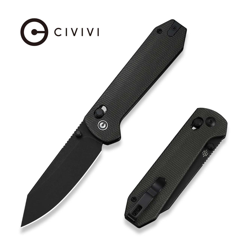 CIVIVI Over Yonder Thumb Stud & Crossbar Lock Knife Dark Green Canvas Micarta Handle (3.35" Black Stonewashed 14C28N Blade) C25027-1