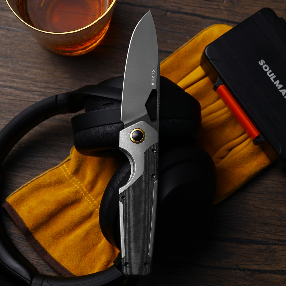 KIZER CUTLERY Serpentine | Elmax | Titanium & Micarta | Matte DLC Ultra