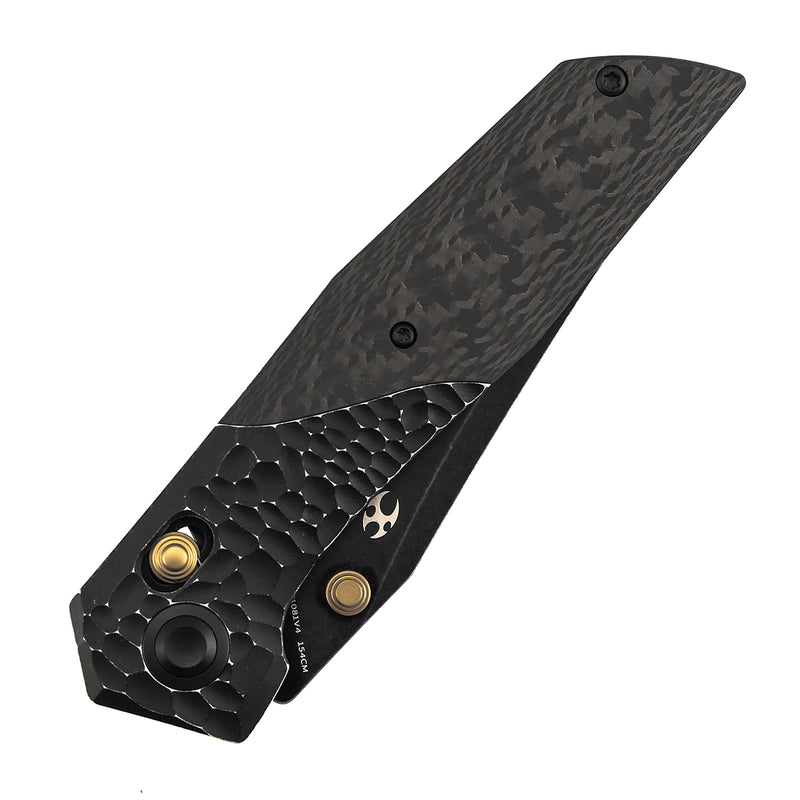KANSEPT KNIVES Deadite | Crossbar Lock | Blackwash Aluminum (rock texture) with Twill Carbon Fiber Scales | 3.52" 154CM Blade | Tuffknives Design | T1081V4