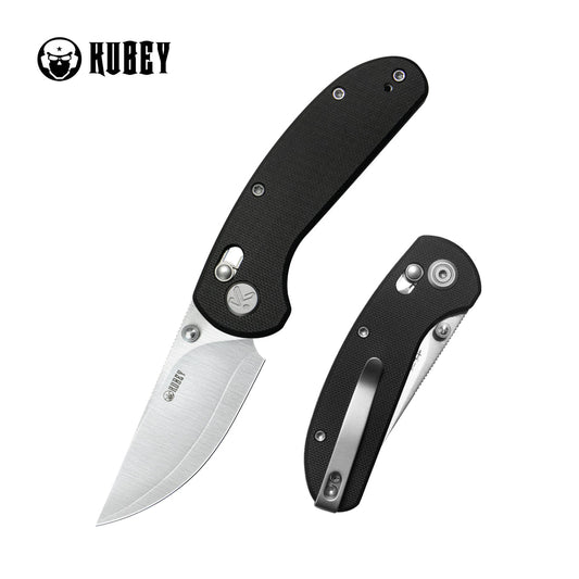 Kubey Sparrow Crossbar Lock Everyday Carry Folding Knife Black G10 Handle 2.2" Satin San Mai AUS-10 KU449A