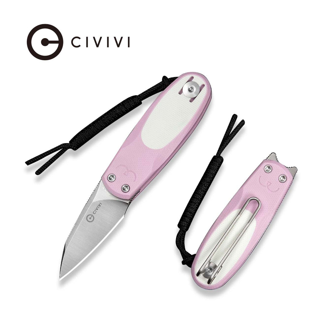 CIVIVI Purr Flipper & Slip Joint Knife Powder Pink & White G10 Handle (1.83" Satin Finished Nitro-V Blade) C25054-4, With 1PC Black Lanyard