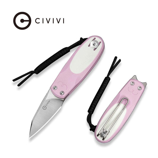 CIVIVI Purr Flipper & Slip Joint Knife Powder Pink & White G10 Handle (1.83" Satin Finished Nitro-V Blade) C25054-4, With 1PC Black Lanyard