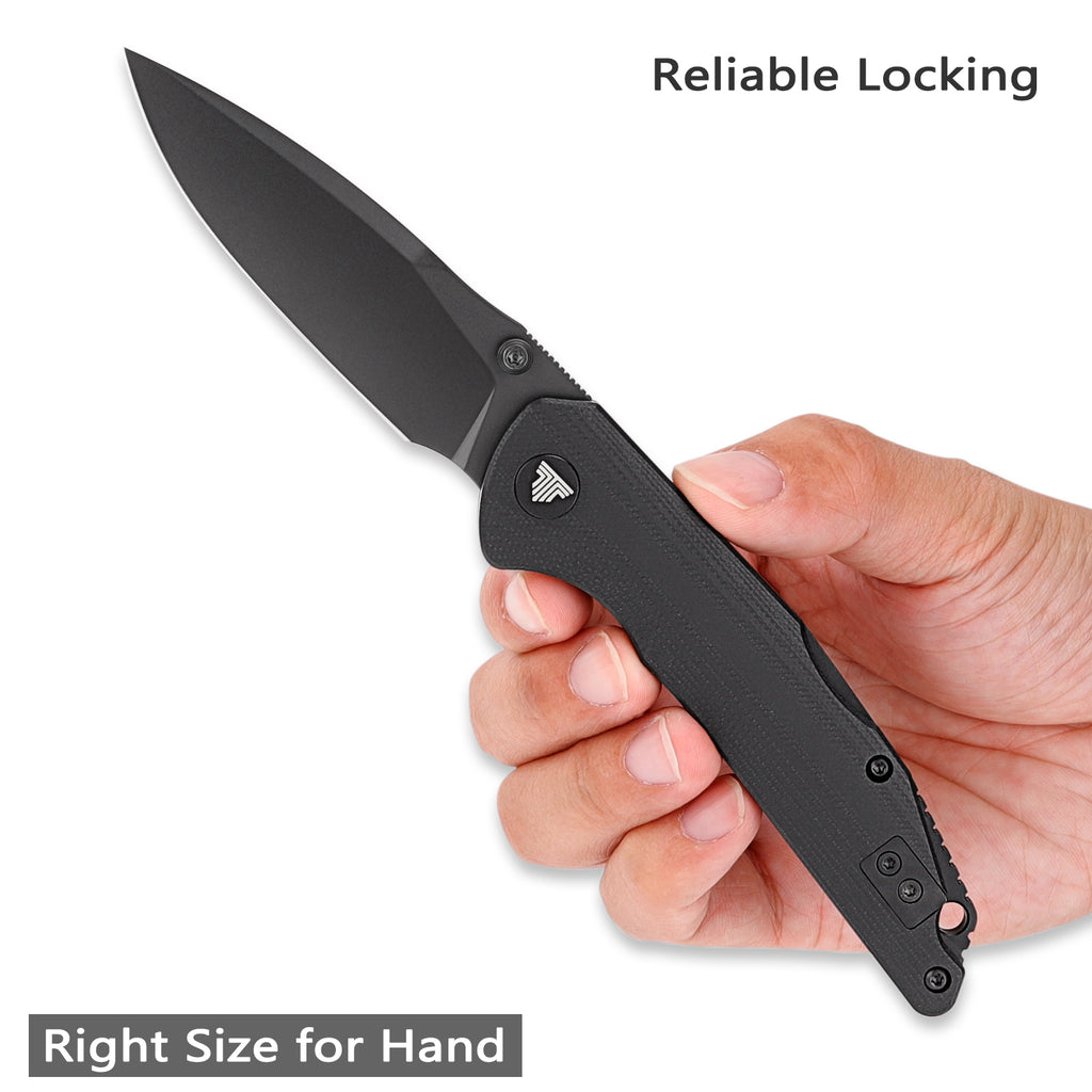 TRIVISA Arae-03B Back Lock EDC Folding Knfe,3.3" 14C28N Steel blade,G10 Handle
