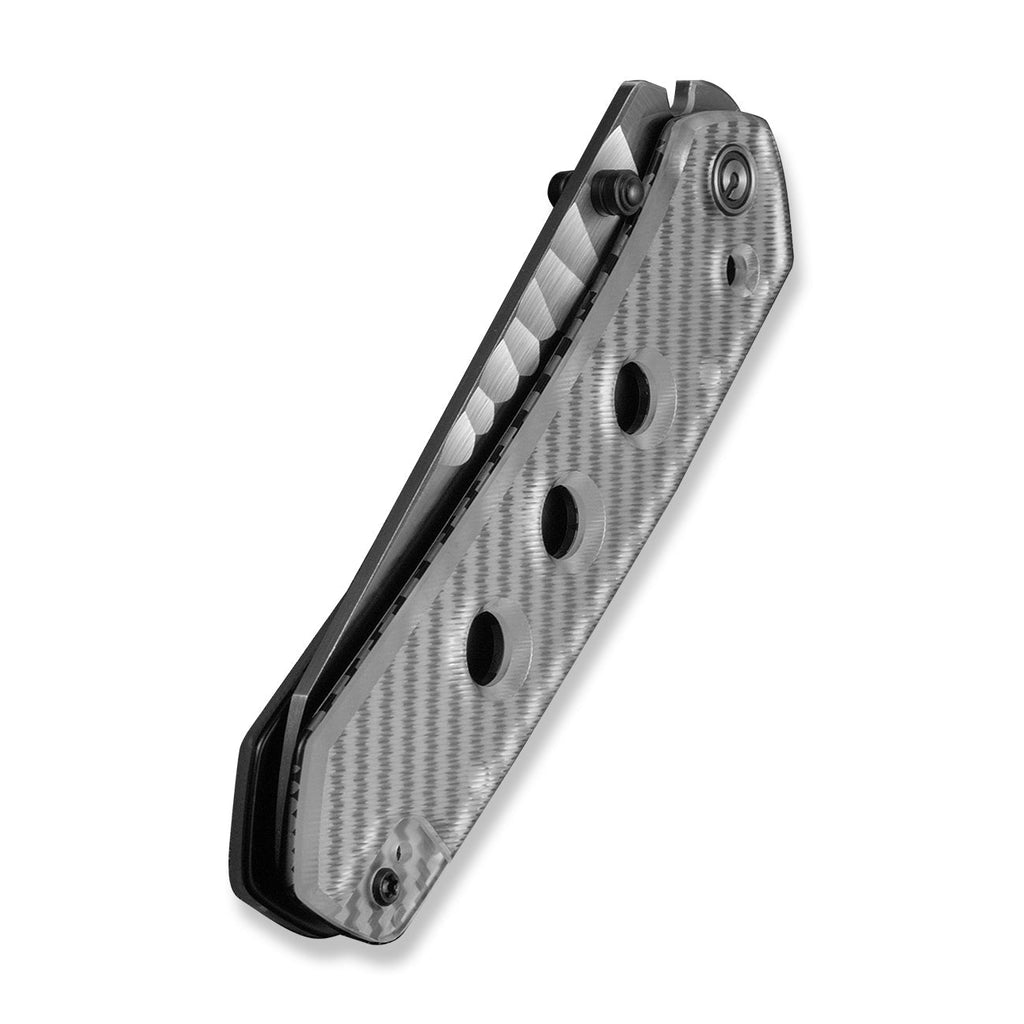 CIVIVI Vision FG Thumb Stud & Superlock Knife Polished Clear Lexan Handle (3.54" Satin Finished Nitro-V Blade With Rock-Grind Pattern) C22036-8