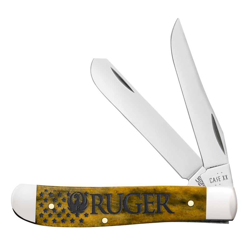 CASE CUTLERY Ruger - Smooth Olive Green Bone Mini Trapper w/ Gift Tin