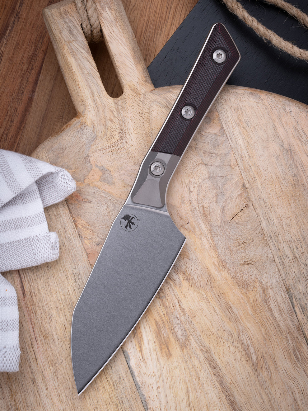 Microtech Gear Santoku 4" Knife Stonewash Standard Titanium Bolster Black Cherry G-10 (3300B-10BC)