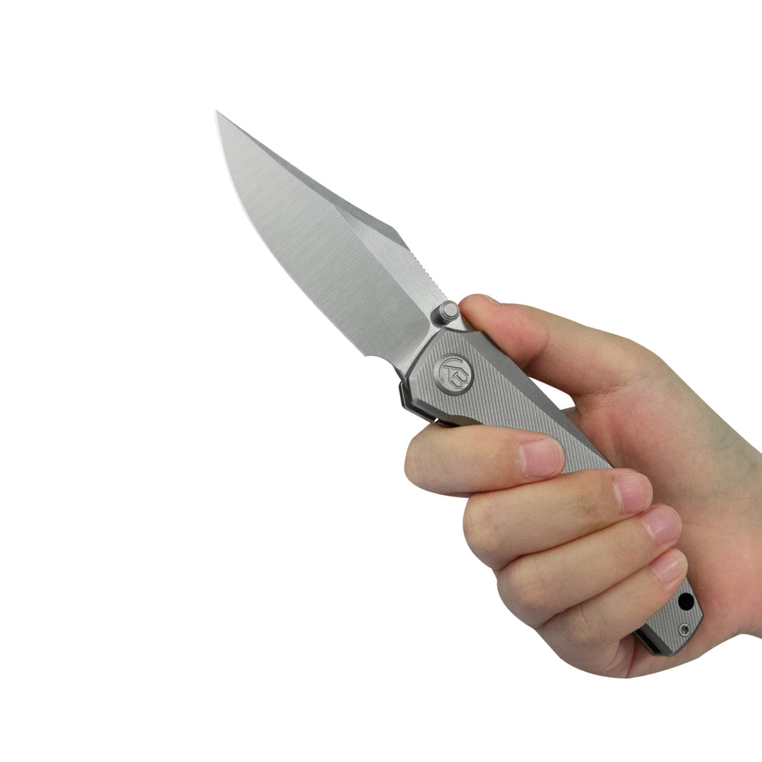 KB Classico Frame Locking Folding Knife Gray Sandblast Titanium Handle 3.38" Belt Satin M390 Blade KB478A
