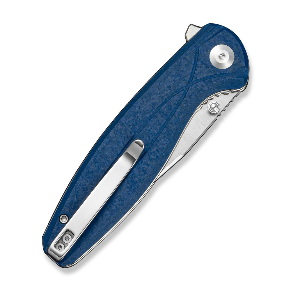 SENCUT Vyrce Flipper & Thumb Stud Knife Blue Shredded G10 Handle (3.49" Satin Finished D2 Blade) S25104-2