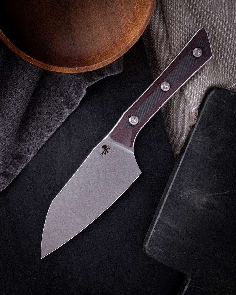 Microtech Gear Santoku 4" Knife Stonewash Standard Black Cherry G-10 (3300-10BC)