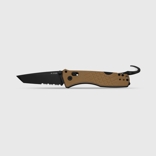 KIZER CUTLERY Aegis T | Serrated AEB-L Blade | G10 | Rescue Hook & Glass Breaker