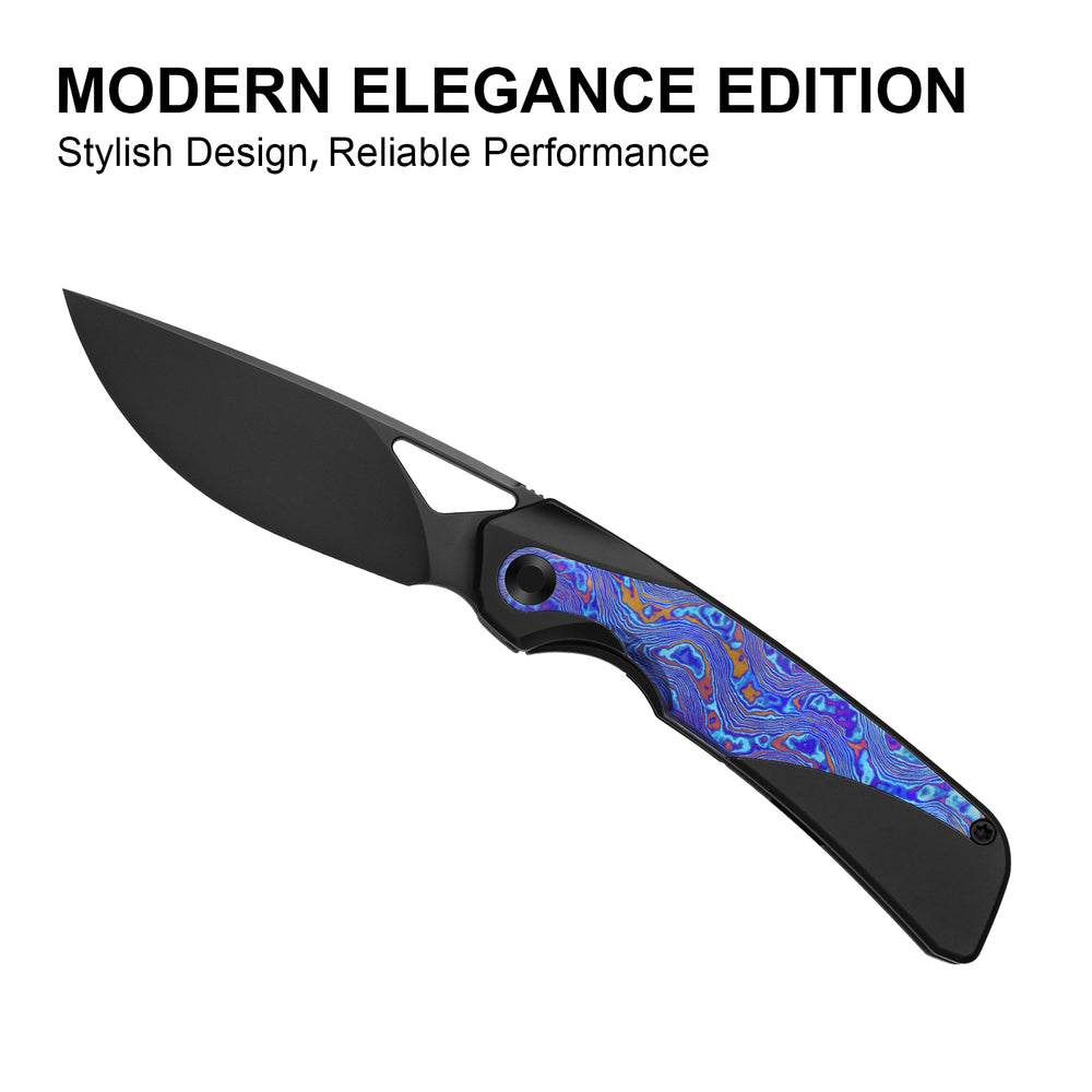 KIZER CUTLERY Topsail | S45VN | Titanium & Timascus | Matte DLC Ultra | Front Flipper | Ki3735A2