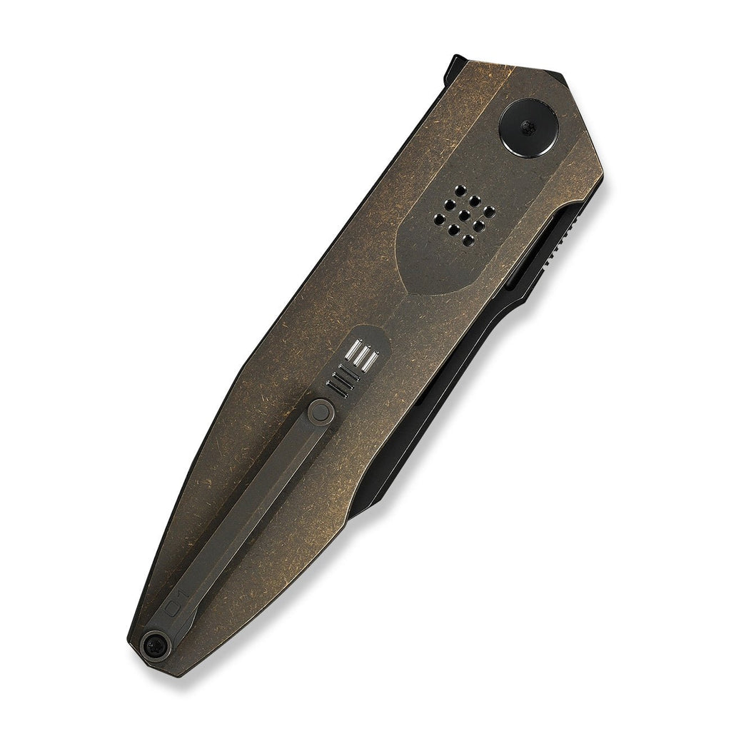 WEKNIFE Flight Line Flipper Knife Bronze Titanium Handle (3.81" Black Stonewashed Bohler M390 Blade) WE23089-2