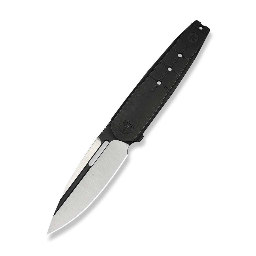 WEKNIFE Hull Flipper Knife Black Titanium Handle & Endcap (3.89" Hand Polished Satin Bohler M390 Blade, Black Stonewashed Flat) WE24046-1