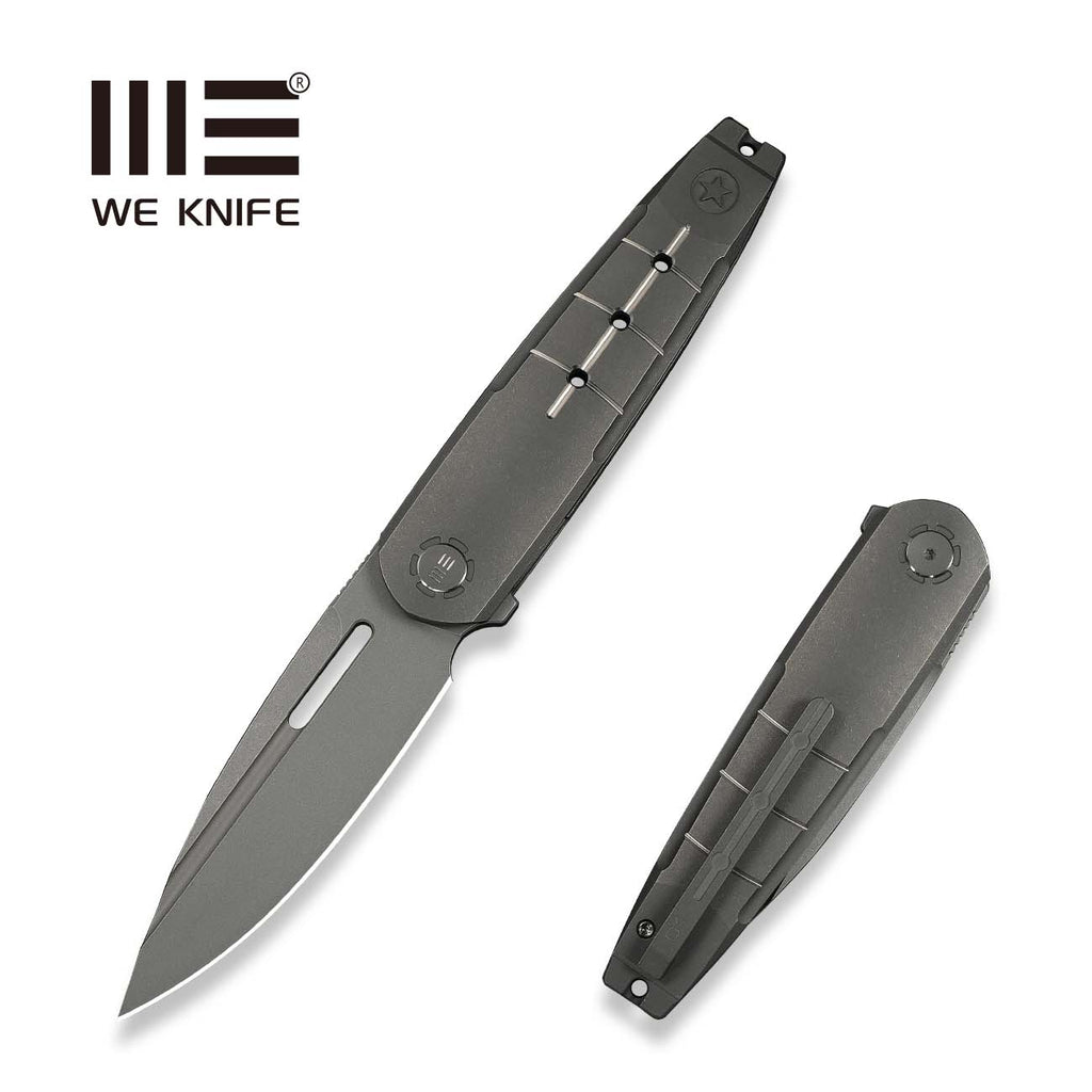 WEKNIFE Hull Flipper Knife Gray Titanium Handle & Endcap (3.89" Gray Stonewashed Bohler M390 Blade) WE24046-2