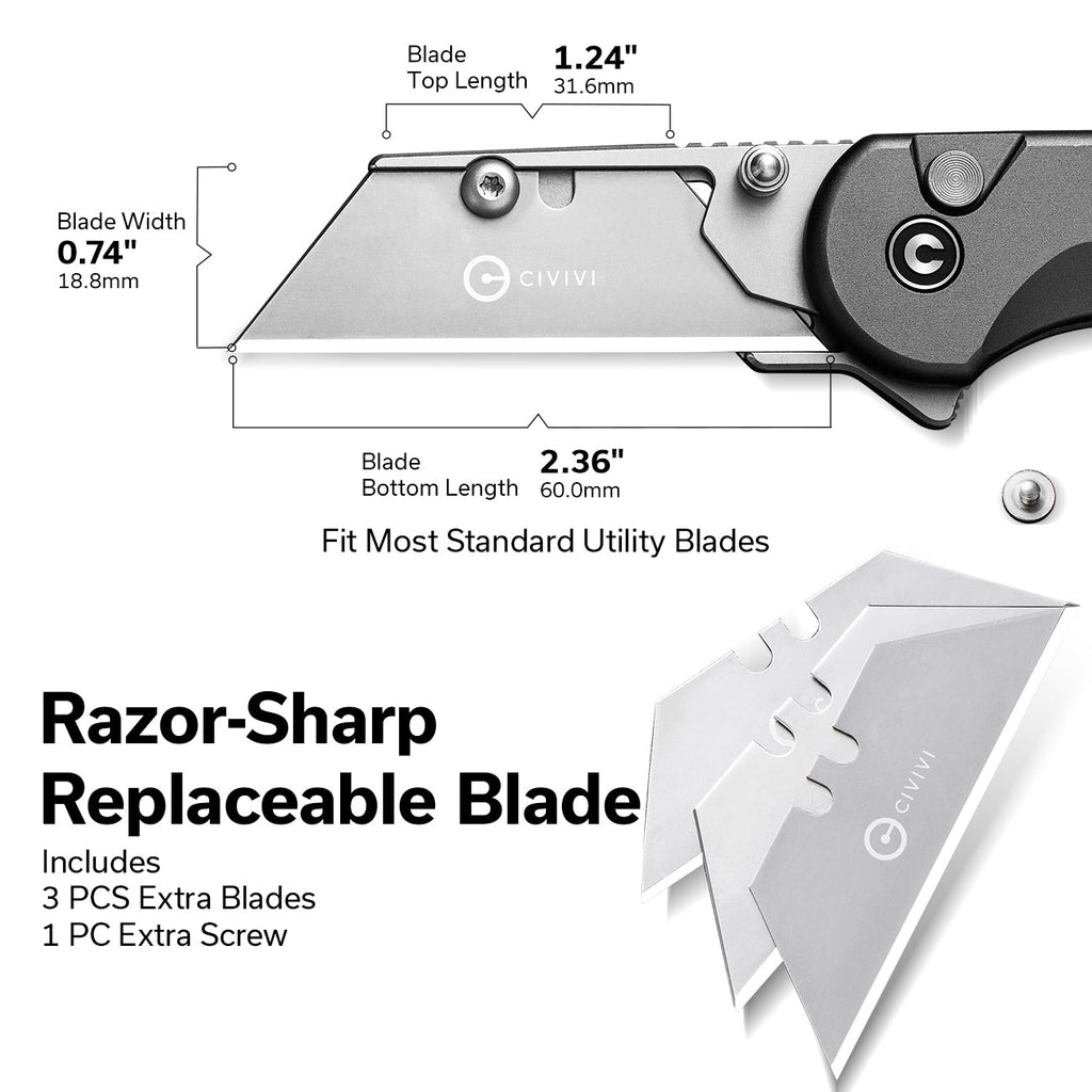 CIVIVI Elementum Utility Thumb Stud & Button Lock Knife Aluminum Handle (2.26" S/S Blade Holder & 6Cr13 Blade) C23039B-4