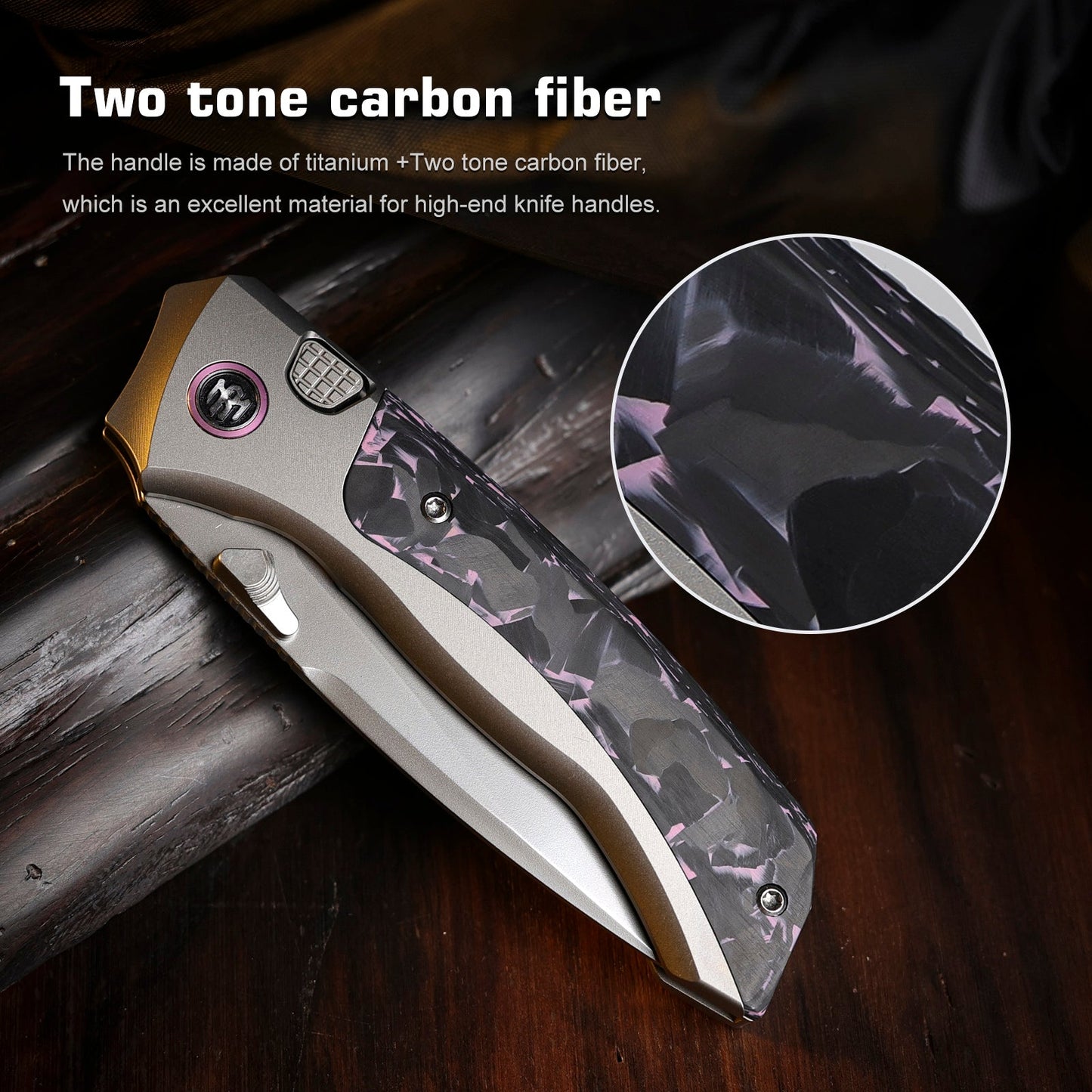 REMETTE RT-Steed Innovative Button Frame Lock M390 Blade Titanium Carbon Fiber Handle Folding Pocket Knife RTWS-TP