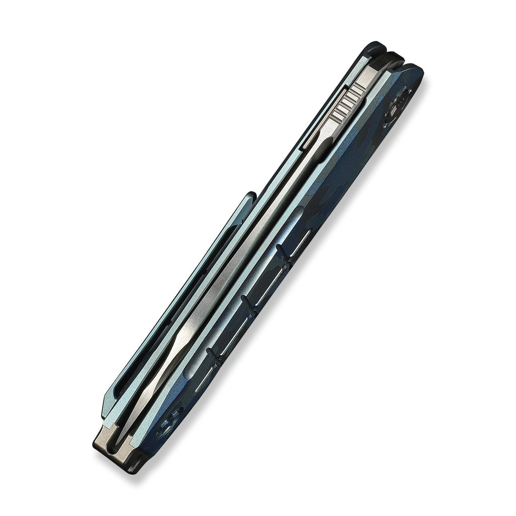 WEKNIFE Hull Flipper Knife Blue Terrain Titanium Handle & Gray Endcap (3.89" Hand Polished Satin Bohler M390 Blade) WE24046-3
