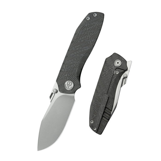 KB Agera Frame Lock Pocket Folding Knife Flame Titanium w/ Maze Pattern Milling Handle 3.03'' Beadblast M390 Blade KB437B