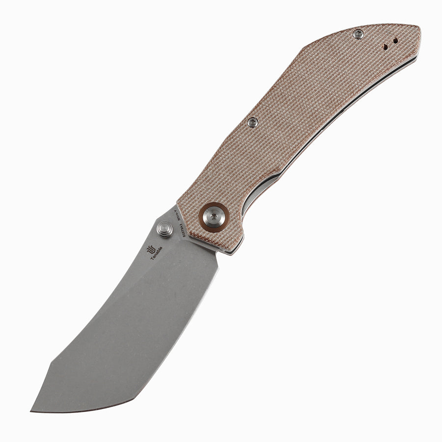Tenable Tipper Folding Knife | 3.39'' Stonewashed Nitro V Blade | Brown Micarta Handle | Edgy Bladeworks Design | B1079A3