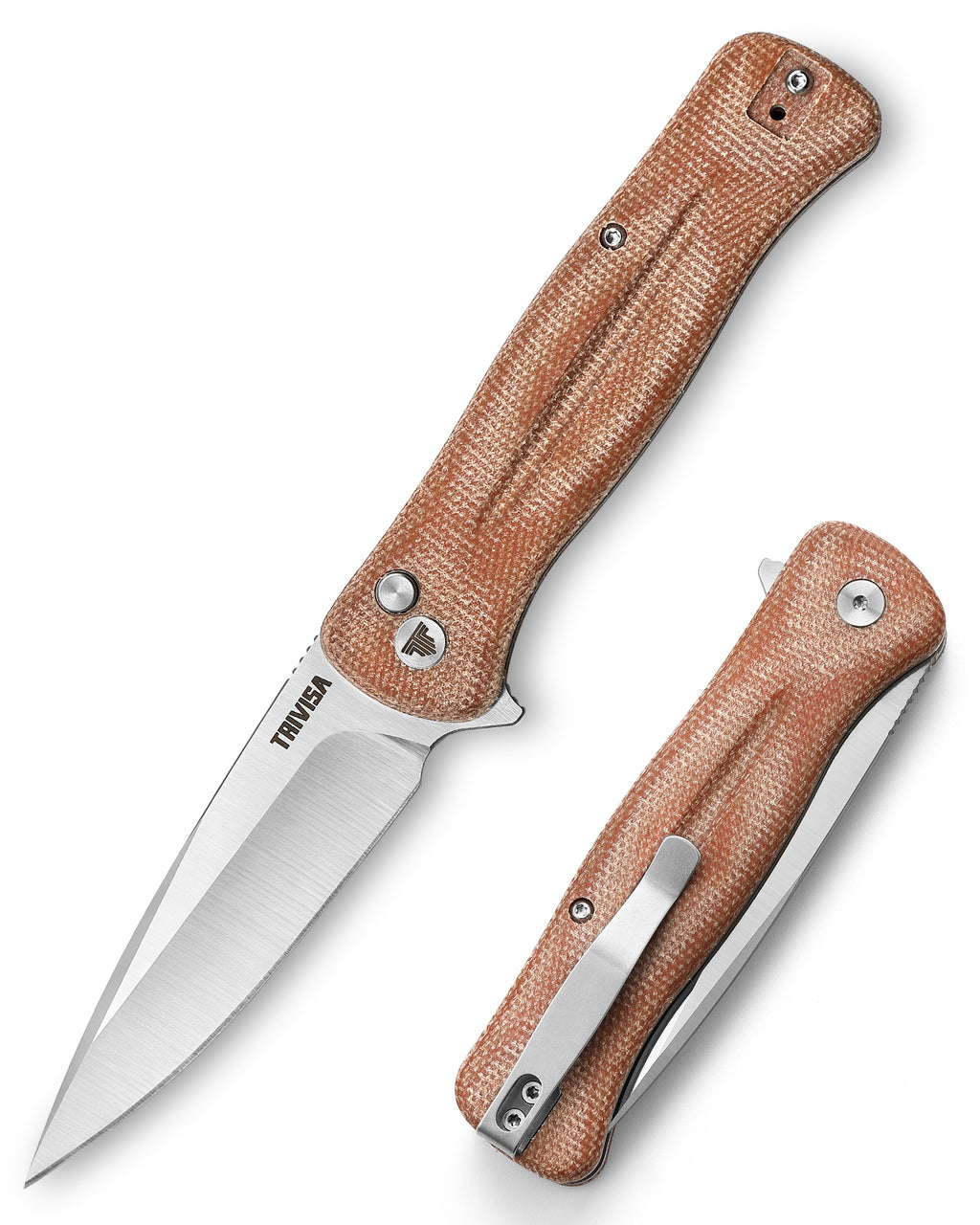 TRIVISA Dor-04Br Button Lock,3.66" 14C28N Steel,Micarta Handle
