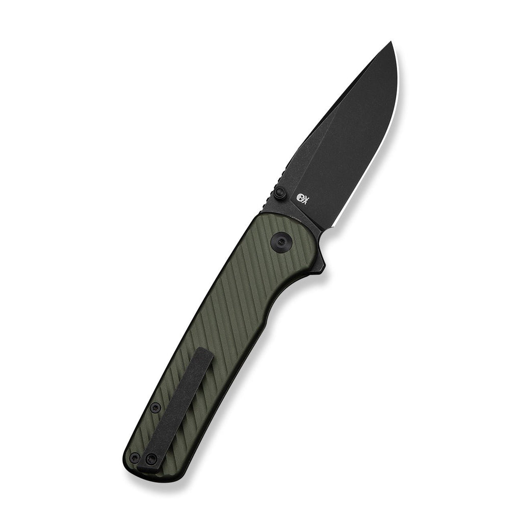 CIVIVI Iron Tide Flipper & Thumb Stud & Button Lock Knife Forest Green Aluminum Handle (3.24" Black Stonewashed 14C28N Blade) C25011-2