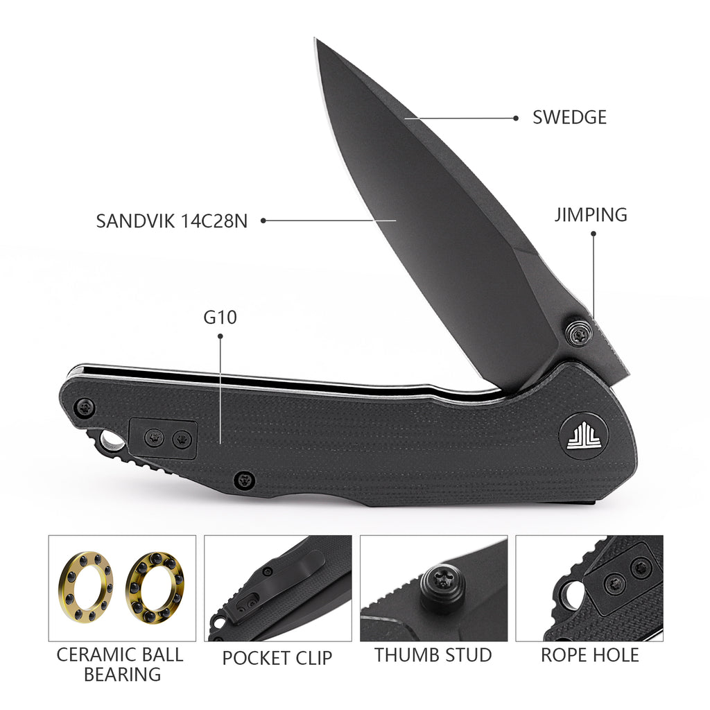 TRIVISA Arae-03B Back Lock EDC Folding Knfe,3.3" 14C28N Steel blade,G10 Handle