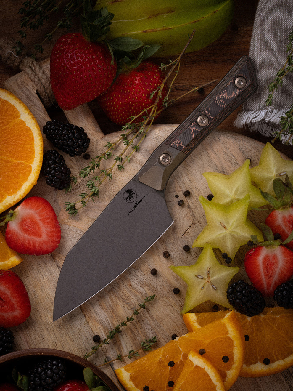 Microtech Gear Santoku 4" Knife DLC Standard Bronzed Titanium Bolster Live-Wire Carbon Fiber (3300B-1DLCLWCFS)