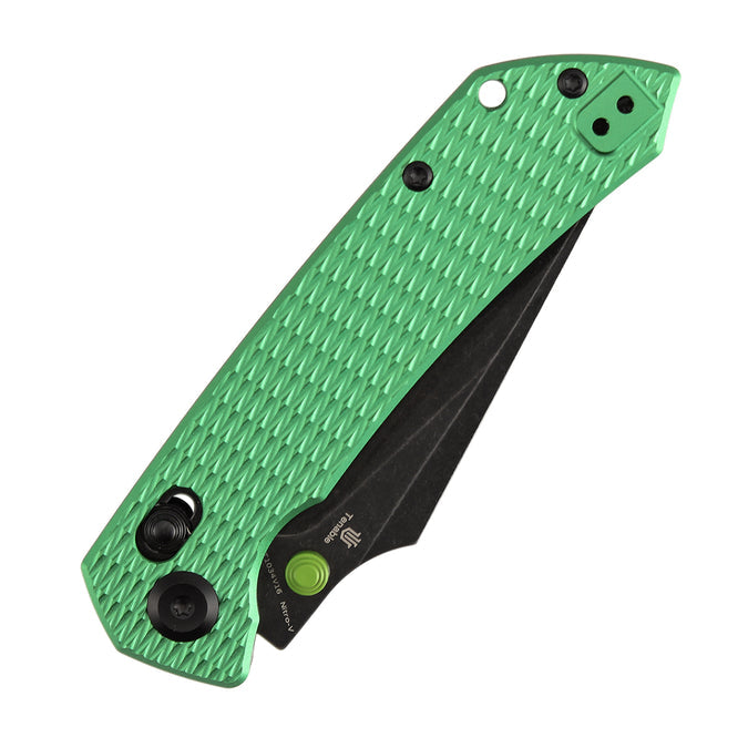 TENABLE KNIVES Fenrir Cross Bar Lock Folding Knife| 3.48'' Blackwash Nitro-V Blade | Green Anodized Aluminum with Diamond Patter Handle | Sparrow Knife Design| T1034V16