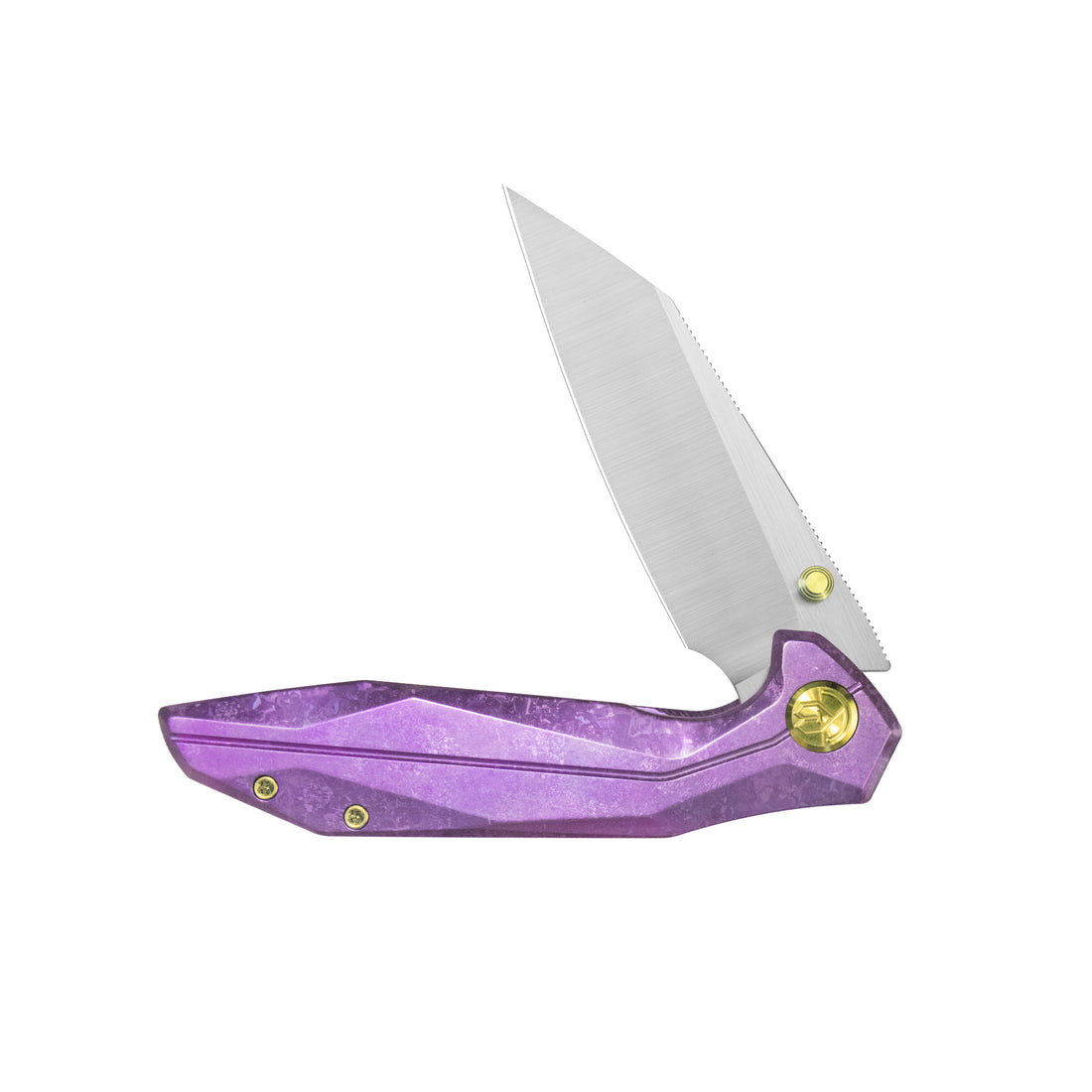 KB Nova Reverse Tanto Frame Locking Folding Knife Purple Crystallized Titanium Handle 3.66" Belt Satin M390 Blade KB495F
