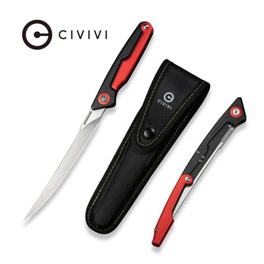 CIVIVI Shawka Folding Fillet Knife Aluminum Handle (5.81" 14C28N Blade) C22029B-1, With 1PC Black Nylon Sheath