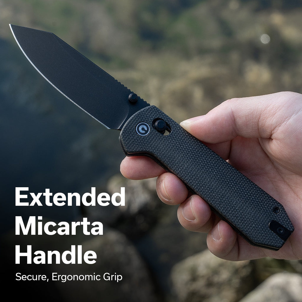 CIVIVI Over Yonder Thumb Stud & Crossbar Lock Knife Dark Green Canvas Micarta Handle (3.35" Black Stonewashed 14C28N Blade) C25027-1