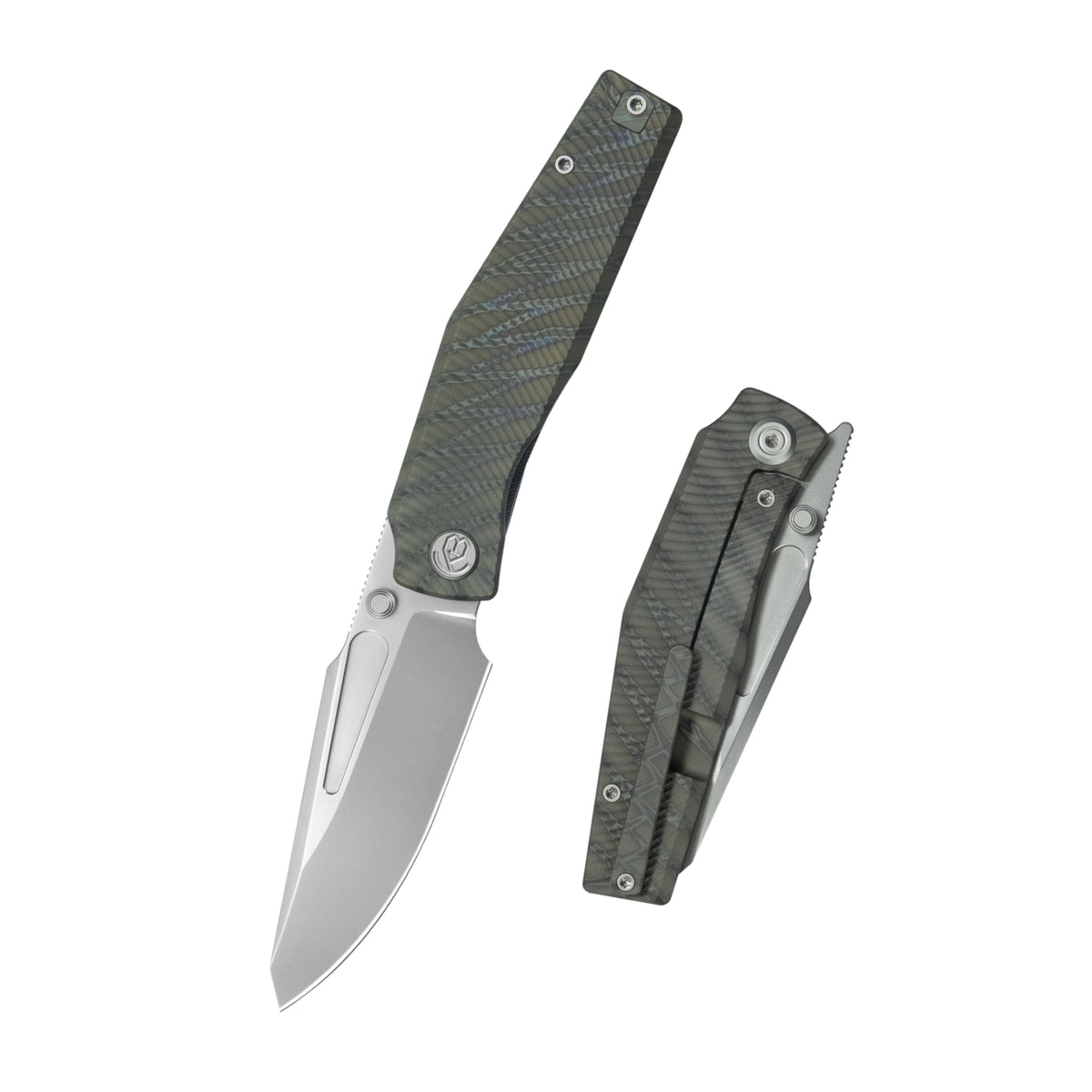KB Illusion Folding Knife Flame Titanium Handle 3.46‘’ Silver Bead Blast Bohler M390 Blade KB443B