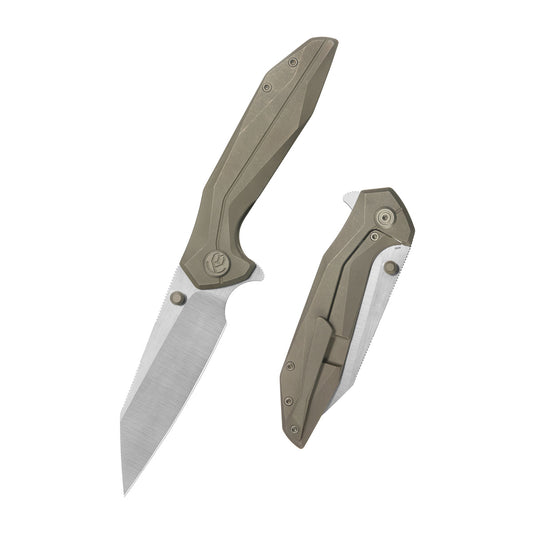 KB Nova Reverse Tanto Frame Locking Folding Knife Bronze Titanium Handle 3.66" Belt Satin M390 Blade KB495D