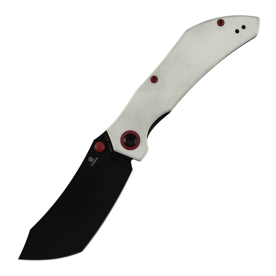 Tenable Tipper Folding Knife | 3.39'' Blackwash Nitro V Blade | White G10 Handle | Edgy Bladeworks Design | B1079A4