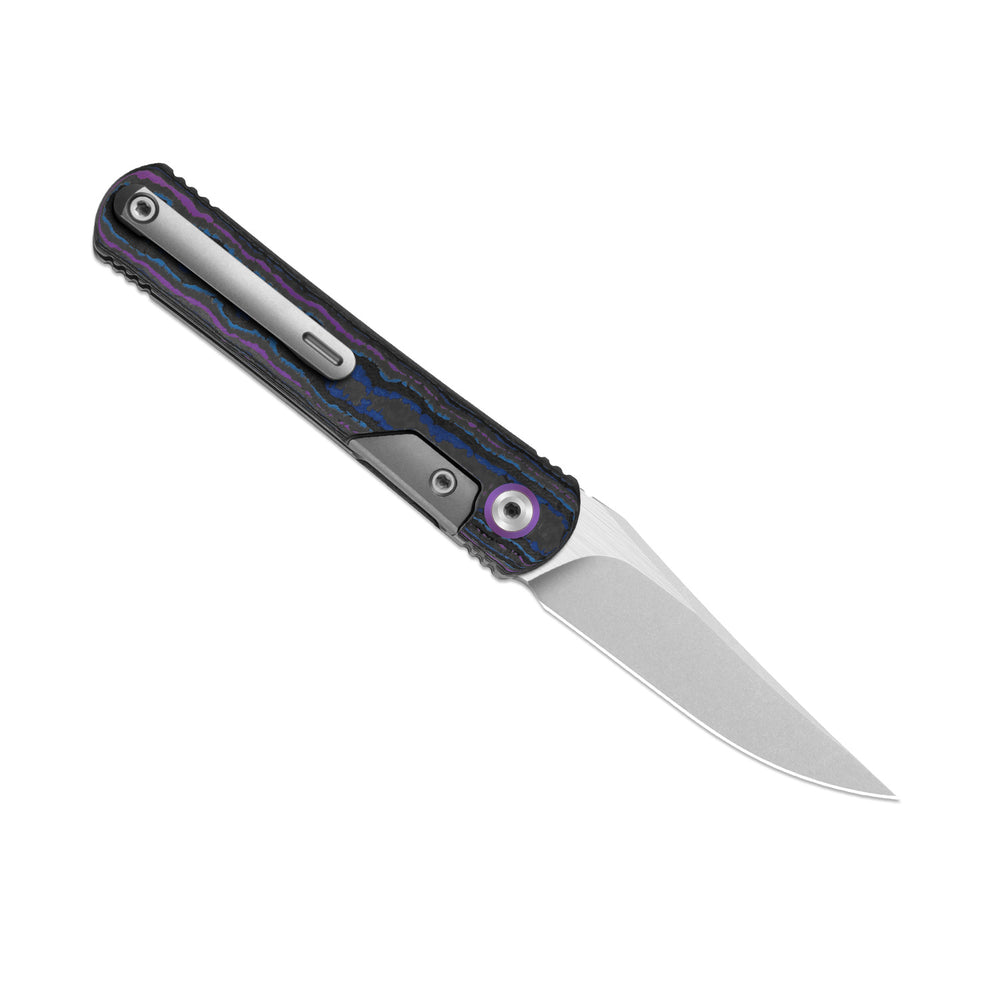 KIZER CUTLERY Feist 3 | CPM S90V + Stonewashed & Flat Brushed | Clip Point | Titanium & CamoCarbon Damtanium | KizerX™ 3499.3A2